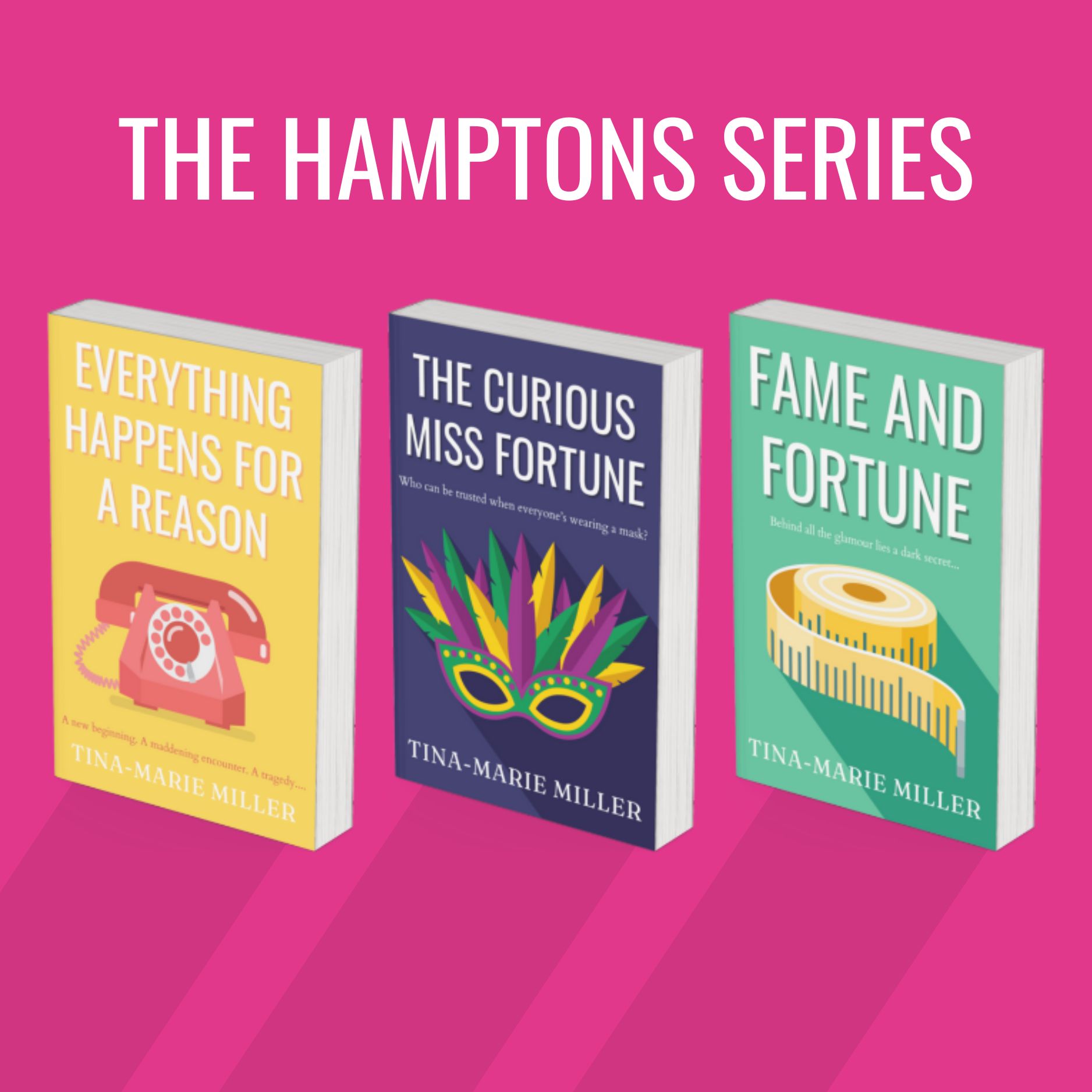 First three book covers of The Hamptons Series on pink background